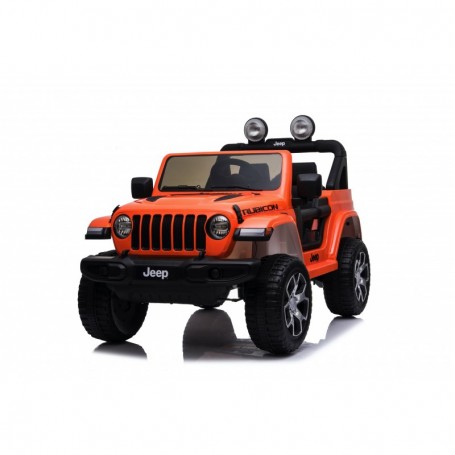 AUTO ELETTRICA PER BAMBINI JEEP WRANGLER RUBICON ARANCIONE CON RADIOCOMANDO 12V DASHBOARD E LED BCR