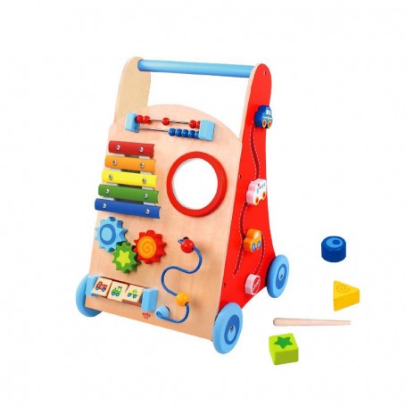 CARRELLO PRIMI PASSI EDUCATIVO IN LEGNO CON GIOCHI EDUCATIVI TOOKY TOY TKC409A