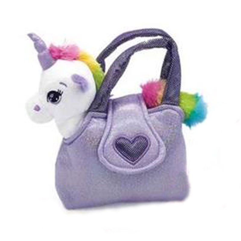 PELUCHE UNICORNO 25 CM CON BORSETTA VIOLA DECAR 25535