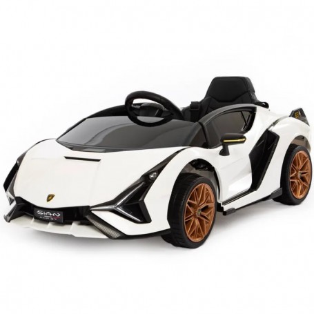 AUTO ELETTRICA PER BAMBINI LAMBORGHINI SIAN BIANCA 12V R/C, SCHERMO MP4, LUCI E SEDILE IN PELLE